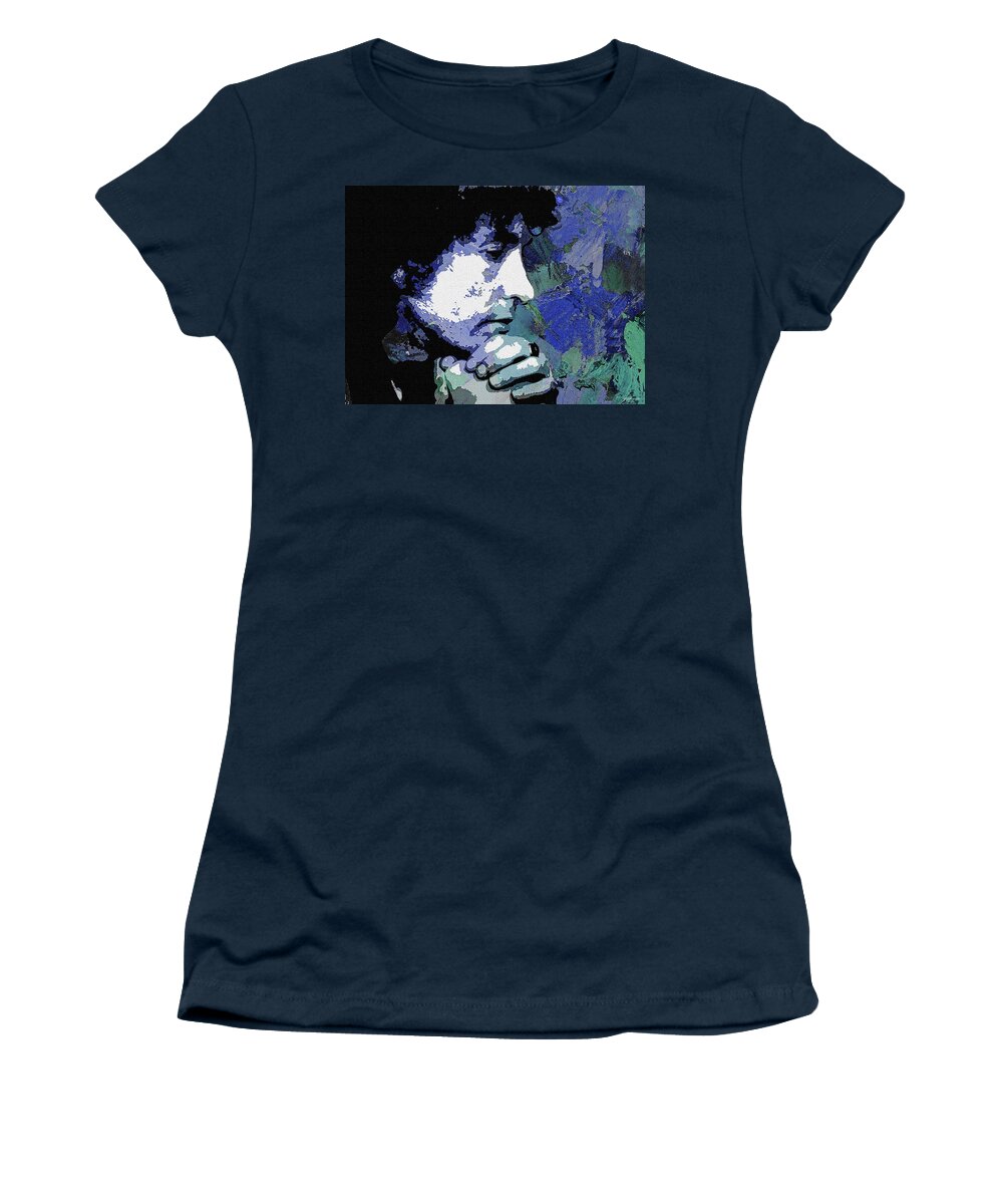 Bob Women's T-Shirt featuring the digital art Bob Dylan psychedelic portrait by Movie World Posters