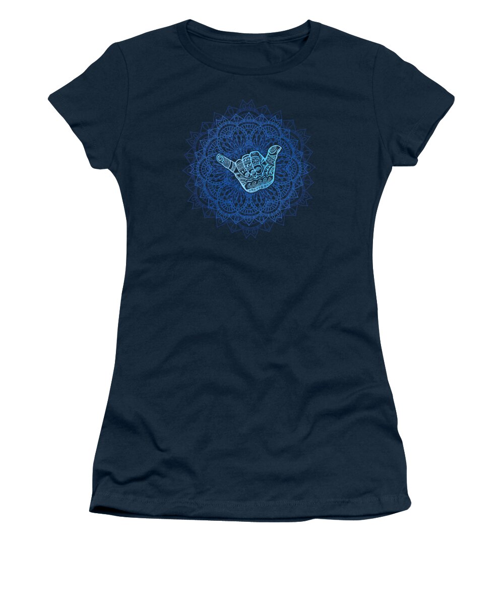Hangloose Women's T-Shirt featuring the digital art Boho Hang Loose Mandala - Blue by Laura Ostrowski