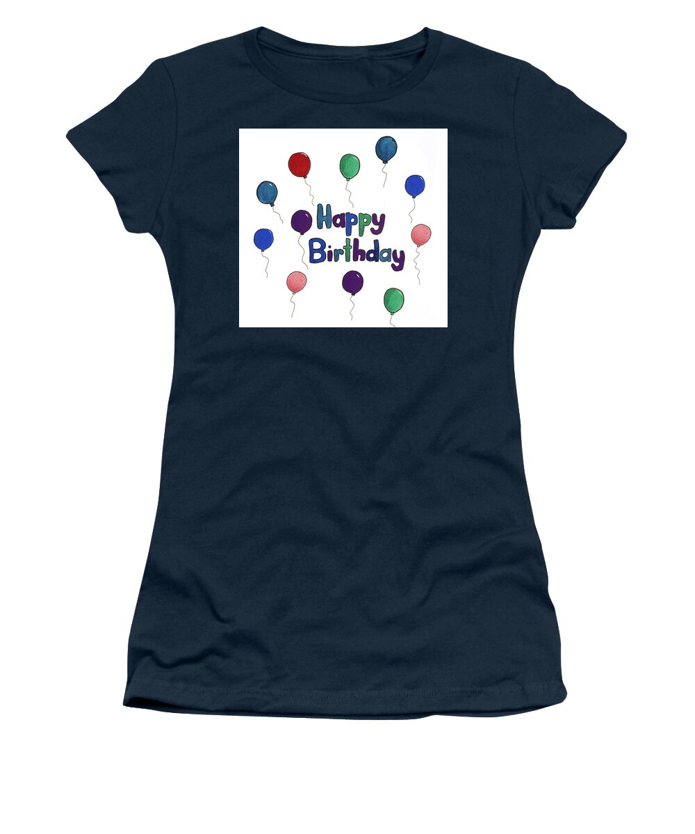 Happy Birthday Women's T-Shirt featuring the mixed media Bold Birthday Balloons by Lisa Neuman