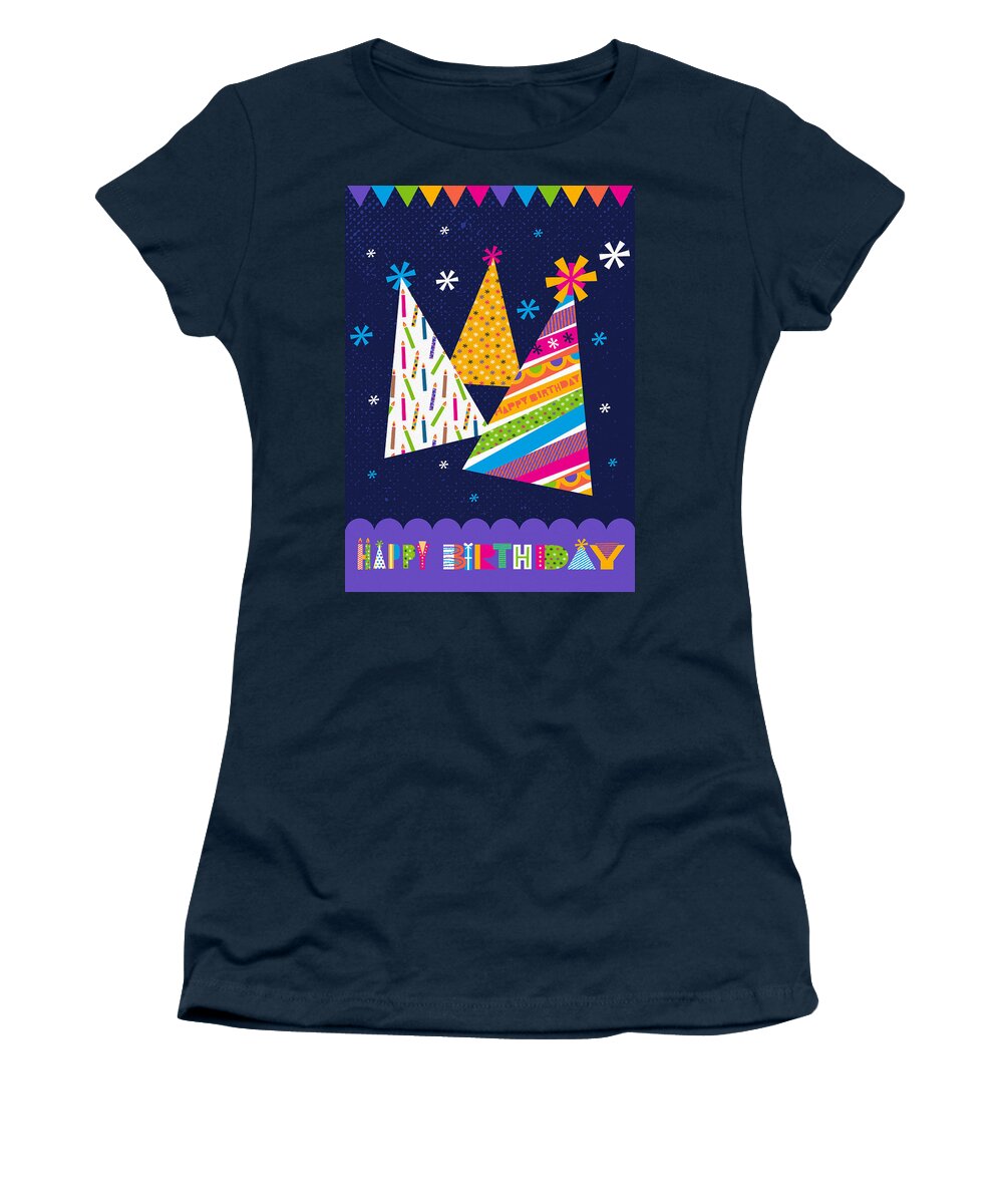 Bold Women's T-Shirt featuring the painting Bold Birthday Hats Birthday Greeting Card - Art by Jen Montgomery by Jen Montgomery
