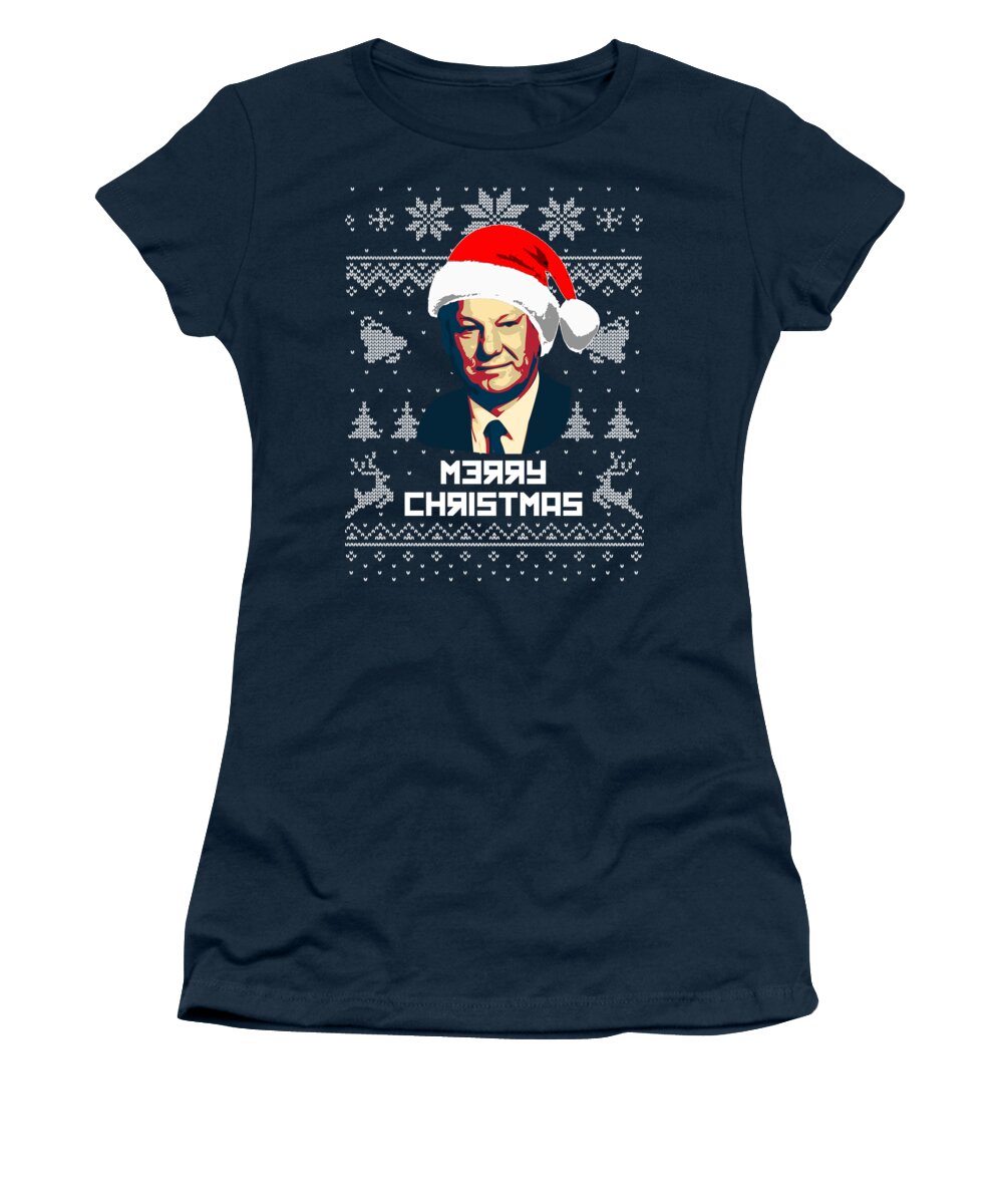 Russia Women's T-Shirt featuring the digital art Boris Yeltsin Merry Christmas by Megan Miller