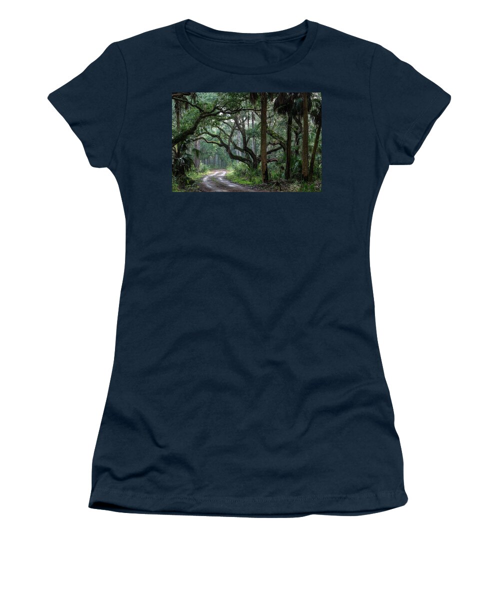 Botany Bay Women's T-Shirt featuring the photograph Botany Bay Plantation Maritime Forest One by Douglas Wielfaert