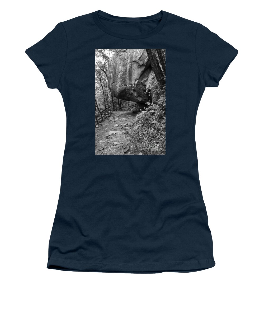 Hemlock Falls Women's T-Shirt featuring the photograph Boulder Above Trail To Hemlock Falls by Phil Perkins