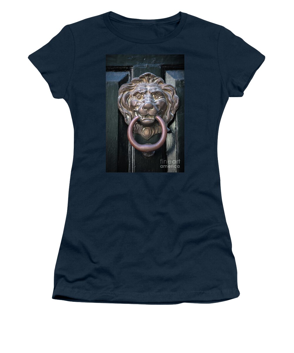 7150 Women's T-Shirt featuring the photograph Brass Lion - Door Knocker by Dale Powell
