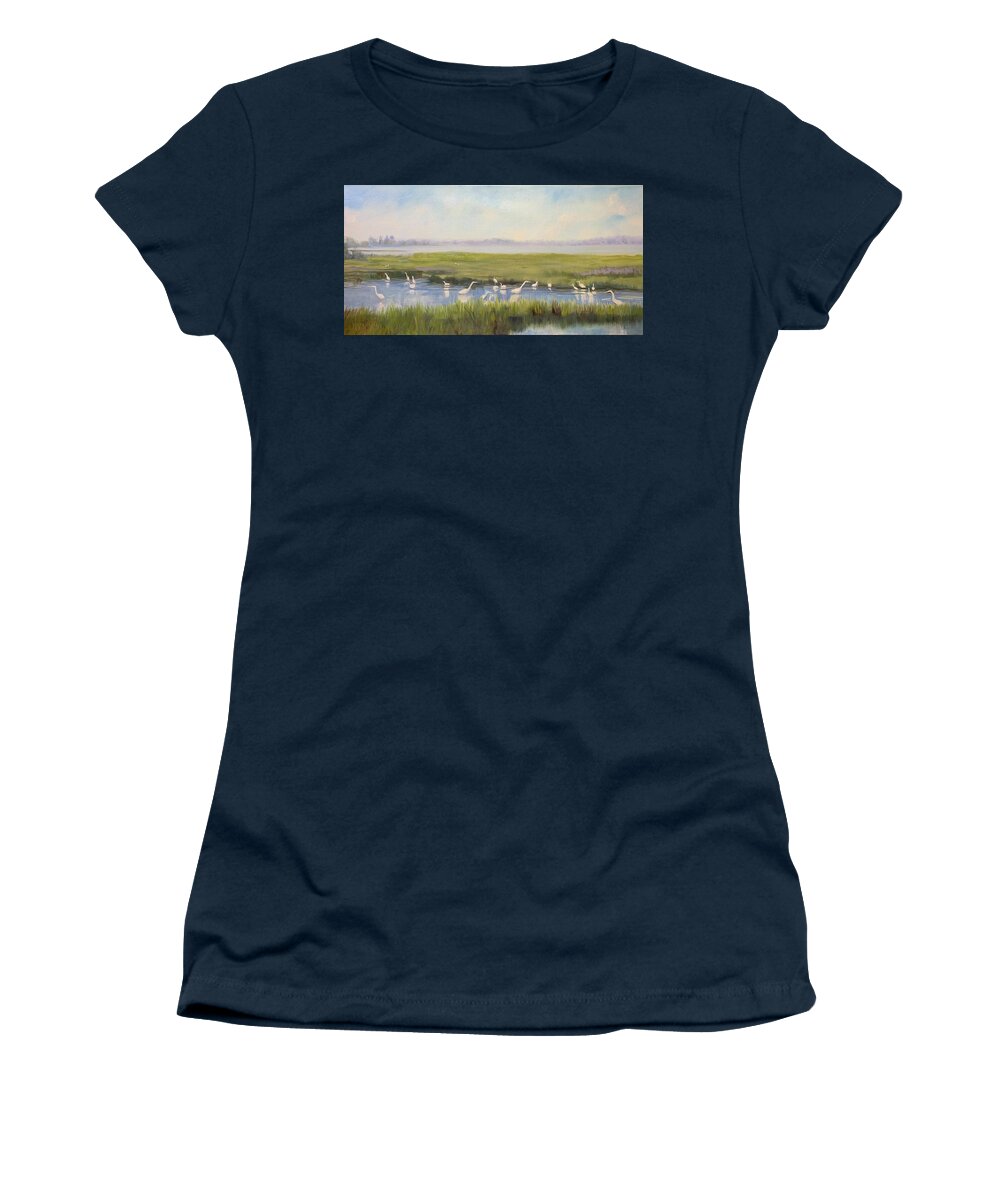Impressionistic Marsh Women's T-Shirt featuring the painting Breakfast Bar by Maggii Sarfaty