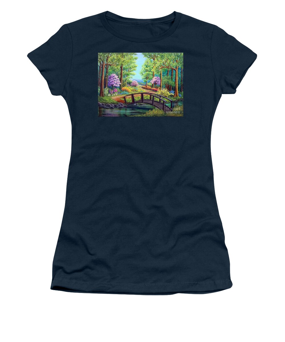 Bridge Women's T-Shirt featuring the painting Bridge to Spring by Sarah Irland
