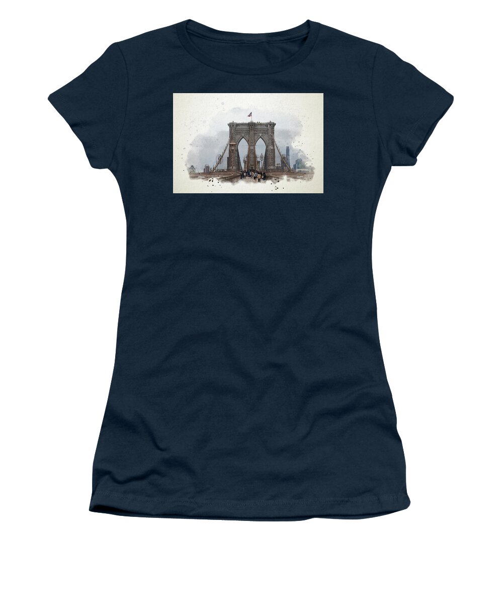 Brooklyn Bridge Women's T-Shirt featuring the digital art Brooklyn Bridge by Alison Frank
