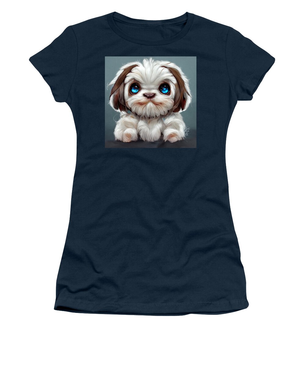 Religion Women's T-Shirt featuring the painting Buddha cute white and little brown shiz tzu with big  c68da416 6516 47a8 aed1 d164566 by MotionAge Designs