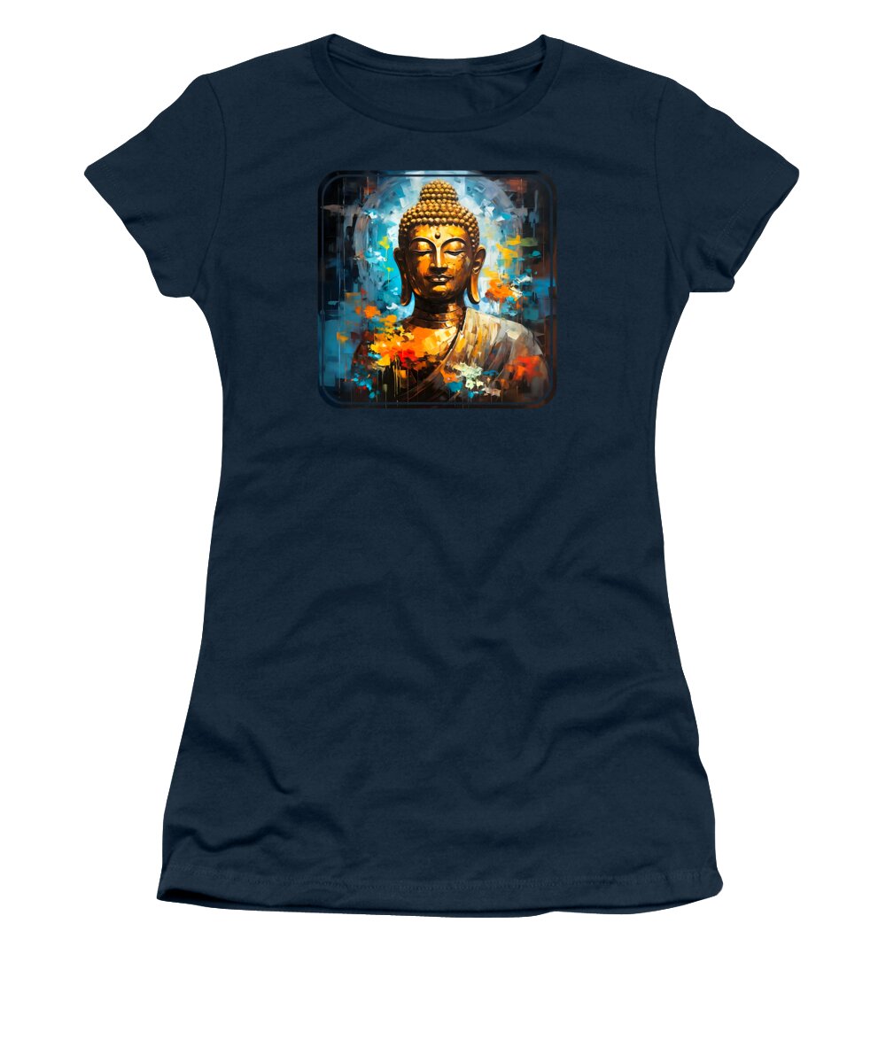 Buddha Women's T-Shirt featuring the painting Buddha Neon Oil Painting 1 by Mark Ashkenazi