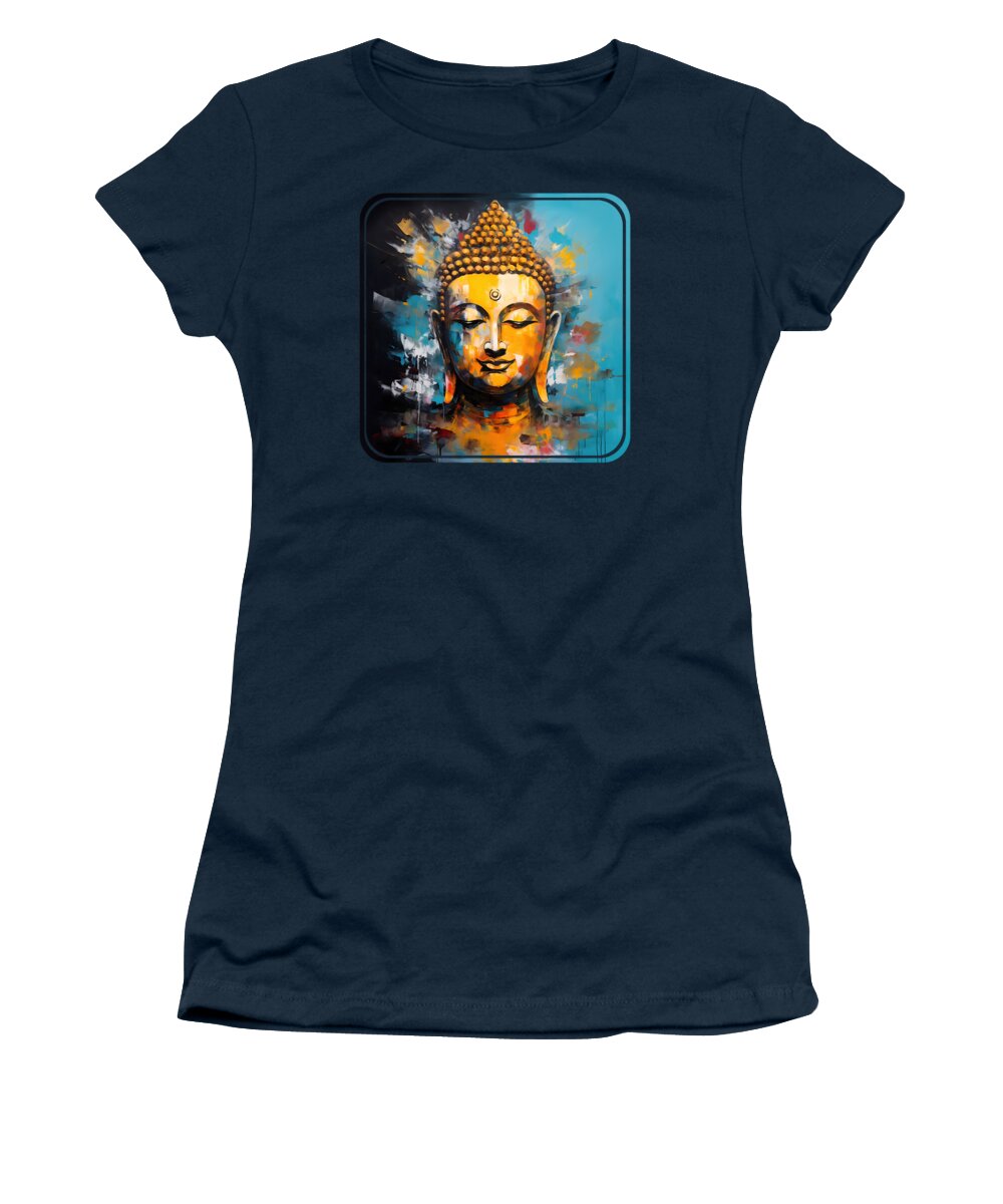 Buddha Women's T-Shirt featuring the painting Buddha Neon Oil Painting 2 by Mark Ashkenazi