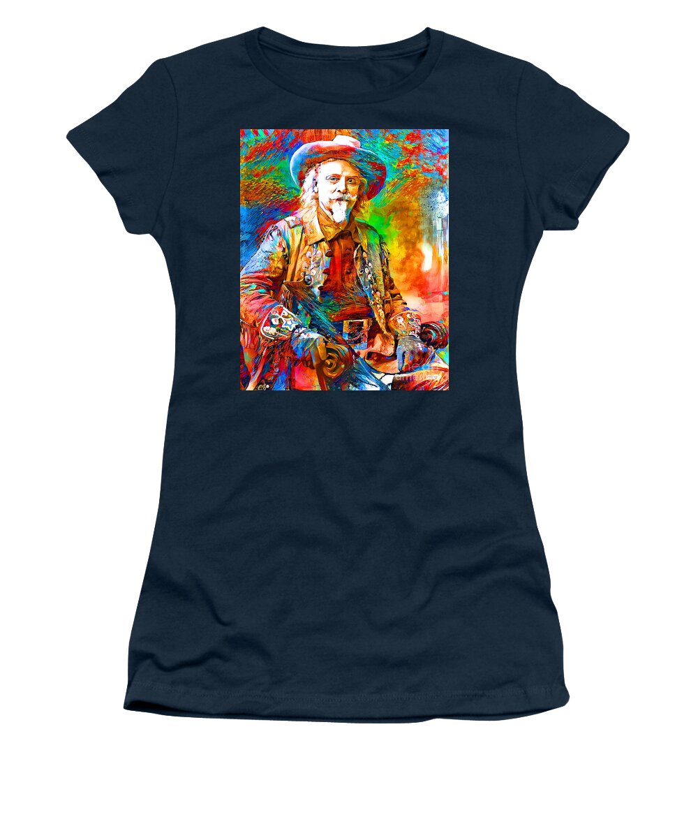 Wingsdomain Women's T-Shirt featuring the photograph Buffalo Bill Cody in Contemporary Vibrant Painterly Colors 20210130 by Wingsdomain Art and Photography