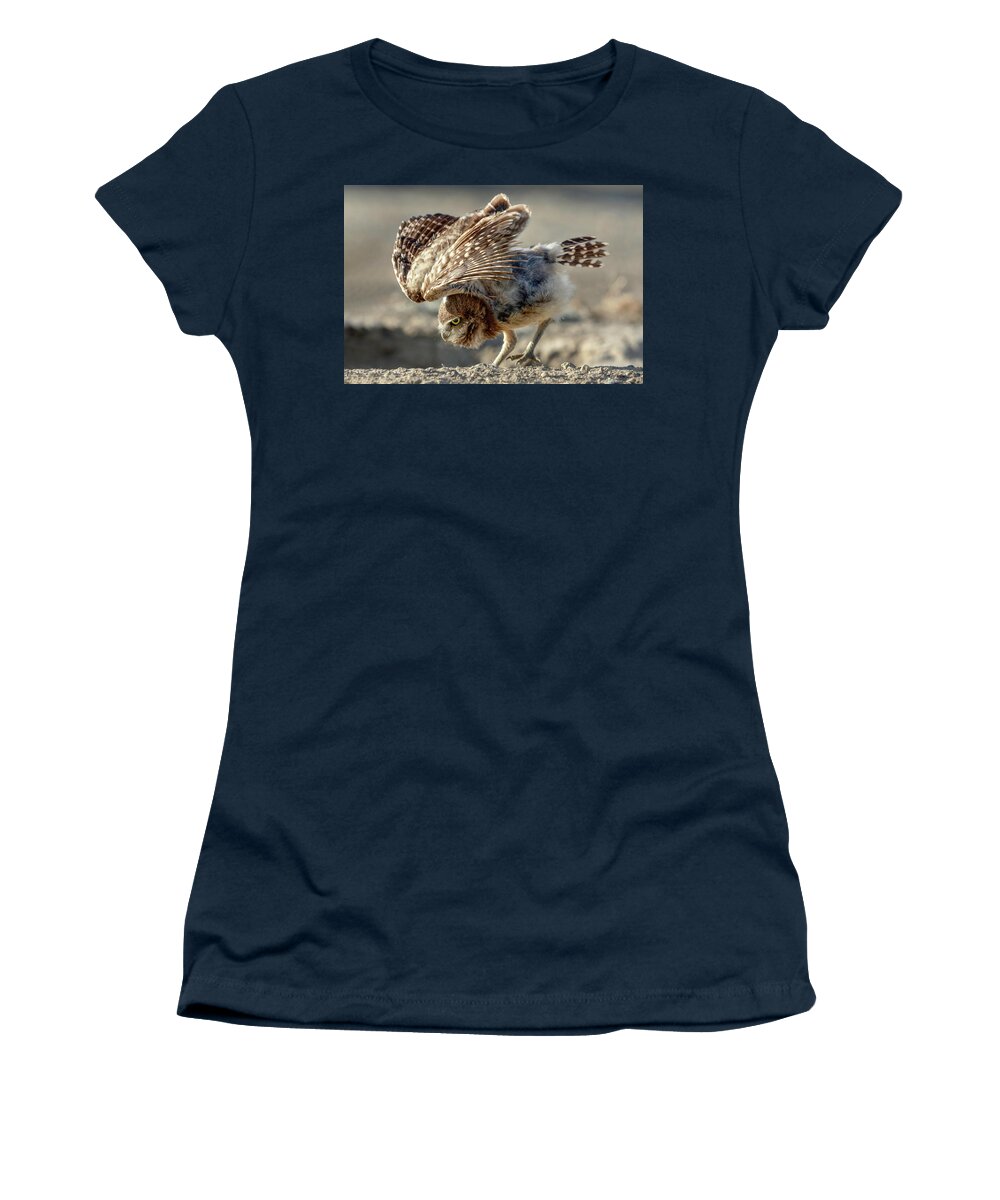 Burrowing Owlet Workout Women's T-Shirt featuring the photograph Burrowing Owlet Workout by Wes and Dotty Weber