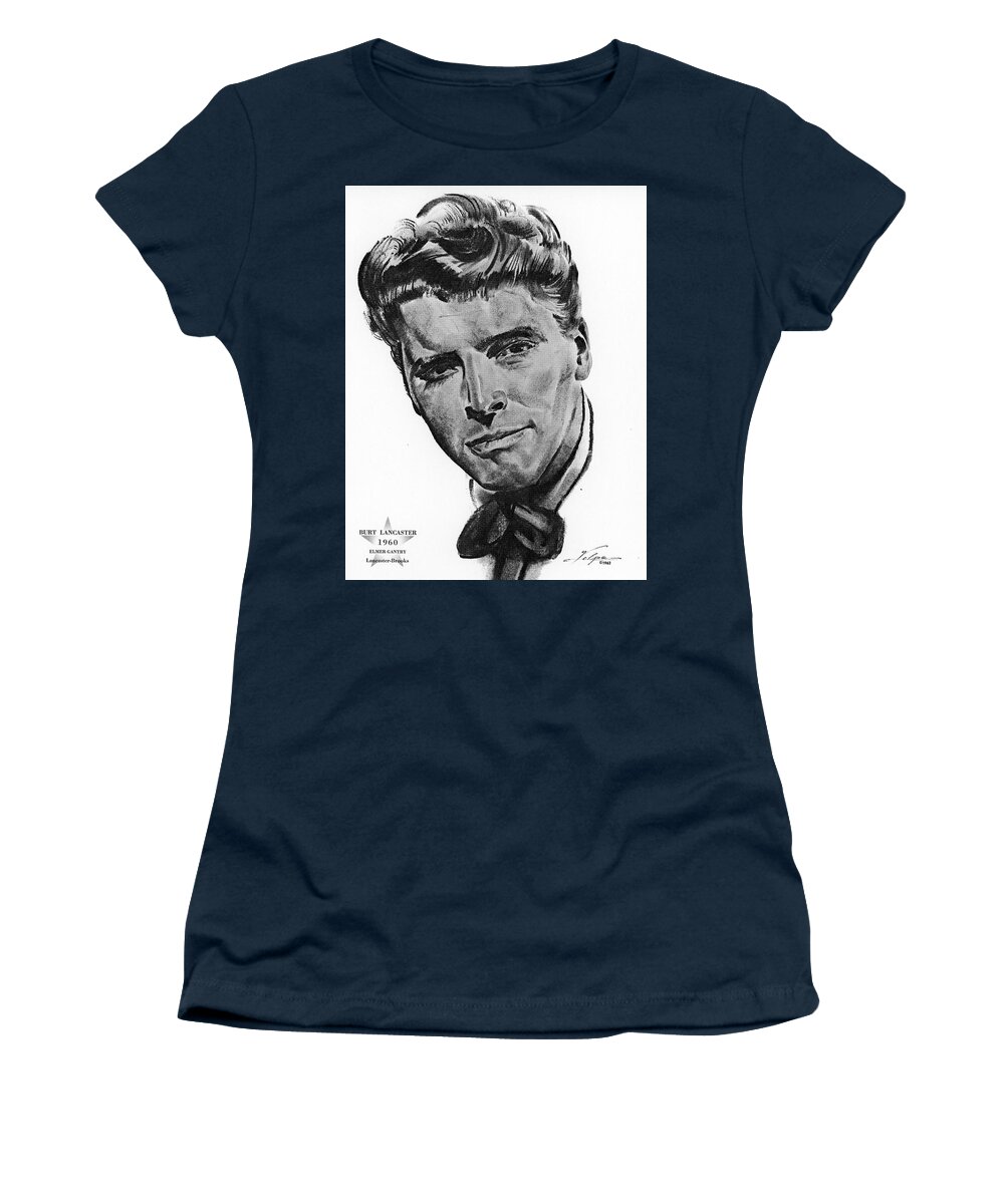Burt Lancaster Women's T-Shirt featuring the drawing Burt Lancaster by Volpe by Movie World Posters