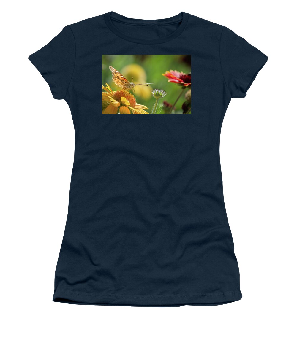 Butterfly Women's T-Shirt featuring the photograph Butterfly and Flower by Lisa Chorny