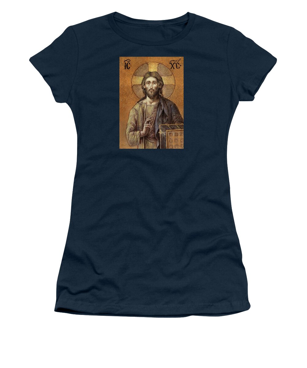 Christian Art Women's T-Shirt featuring the painting Byzantine Christ by Kurt Wenner