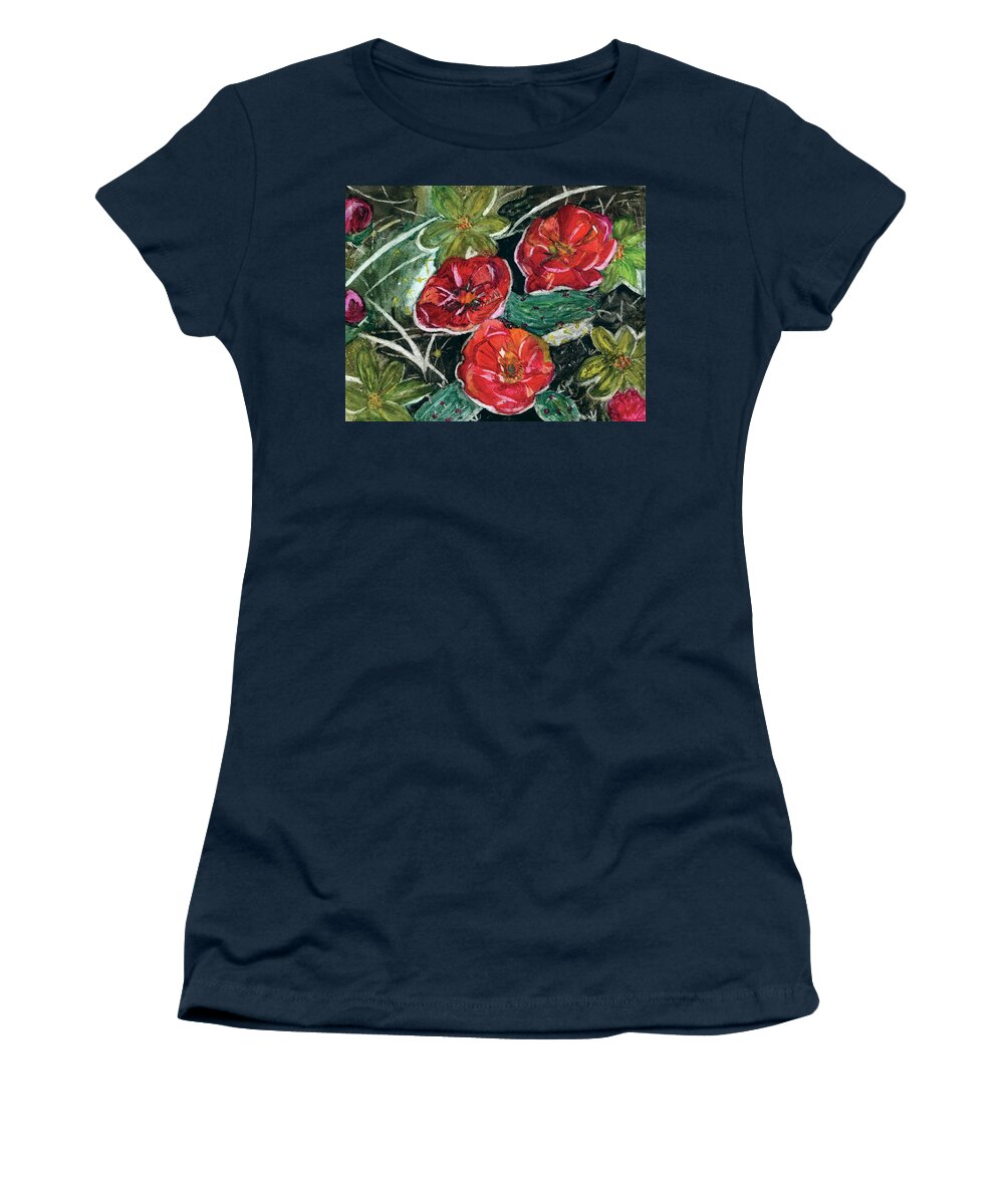 Cactus Women's T-Shirt featuring the painting Cactus Roses by Genevieve Holland
