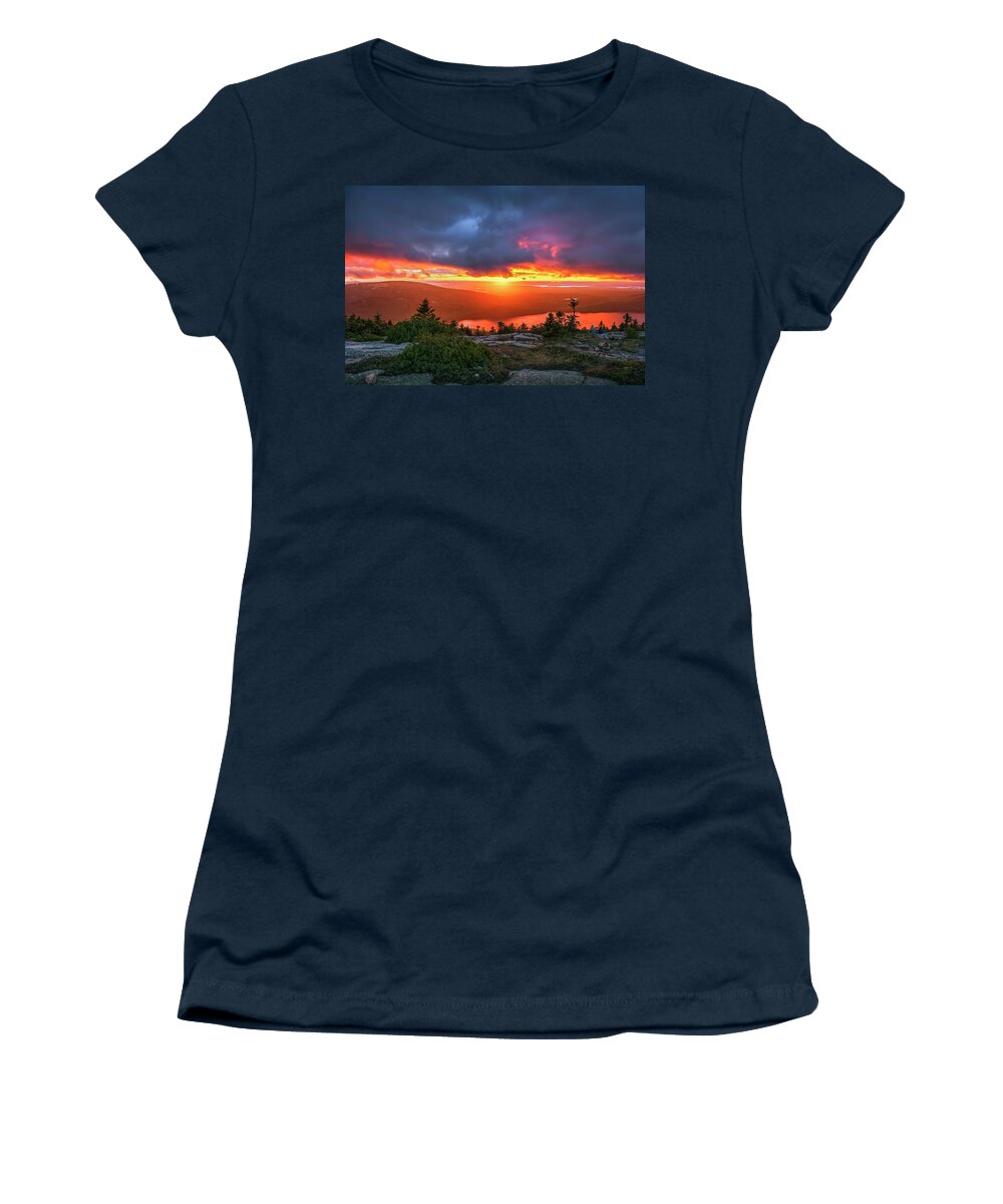 Acadia Women's T-Shirt featuring the photograph Cadillac Mountain Sunset M1A2548 by Greg Hartford