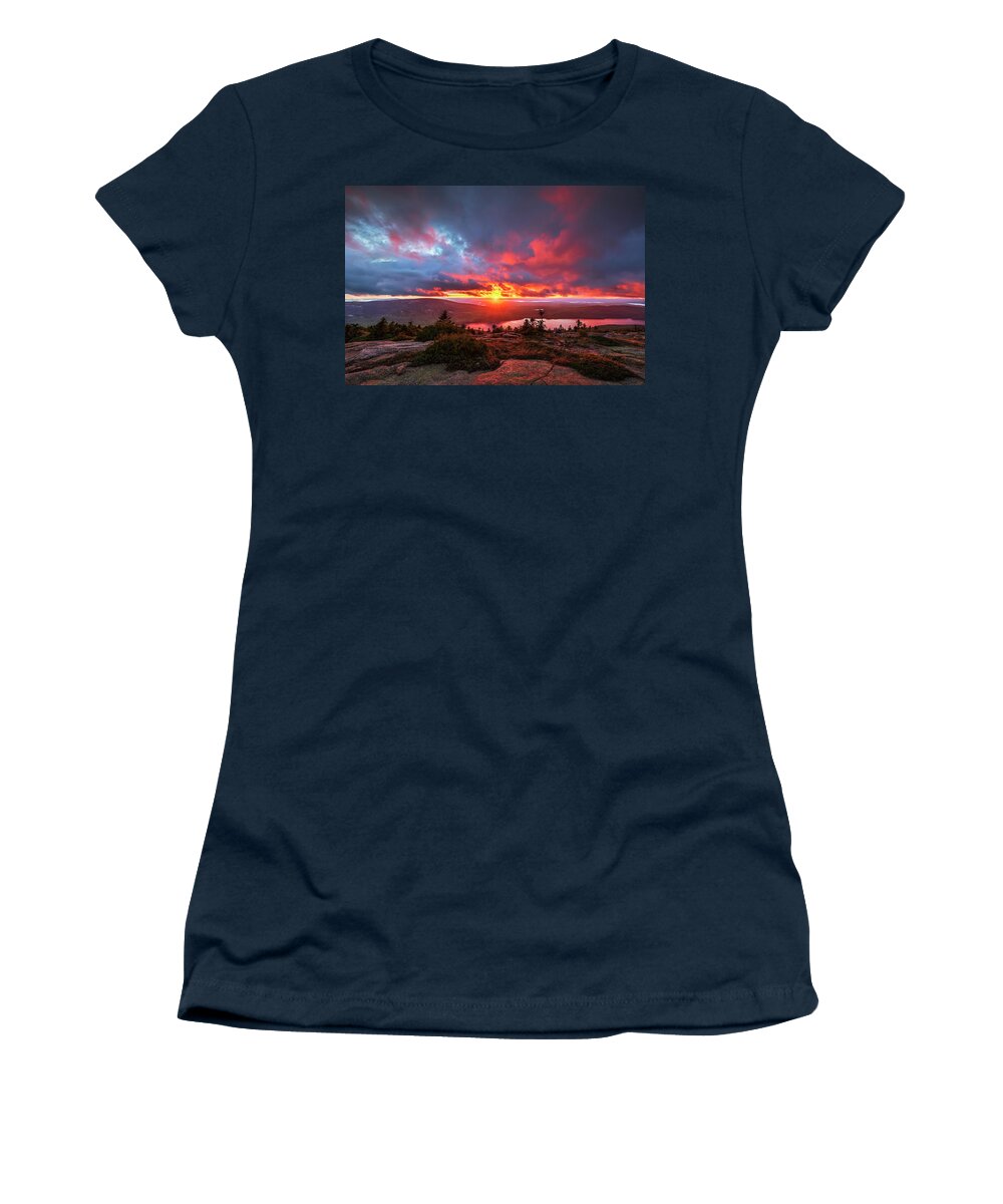 Acadia Women's T-Shirt featuring the photograph Cadillac Mountain Sunset M1A2566 by Greg Hartford