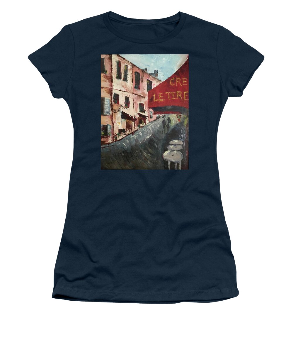 Mont Martre Women's T-Shirt featuring the painting Cafe Mont Martre by Roxy Rich