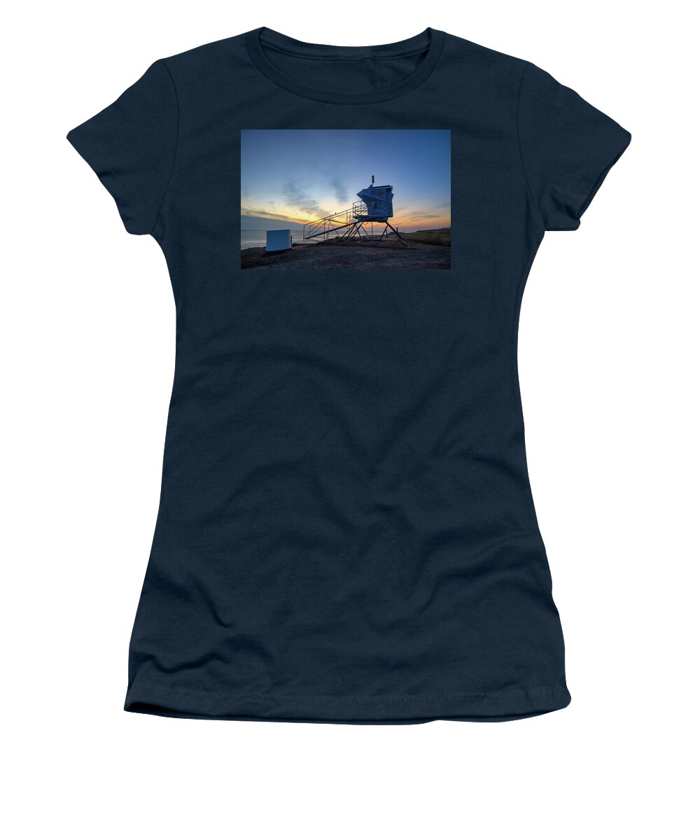 Beach Women's T-Shirt featuring the photograph California Lifeguard Tower during the Blue Hour by Matthew DeGrushe