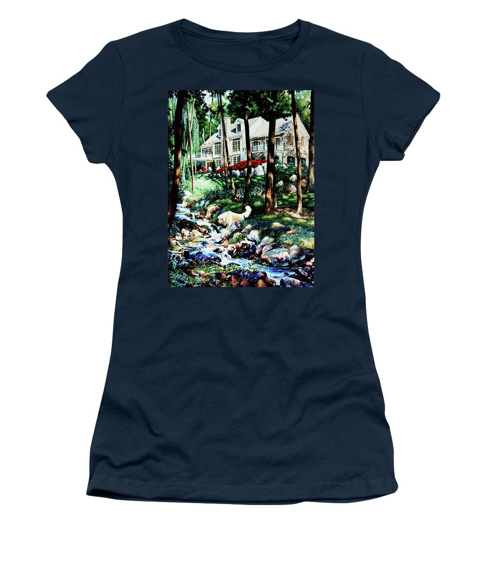 House Portrait From Photo Women's T-Shirt featuring the painting Cambridge House Portrait by Hanne Lore Koehler