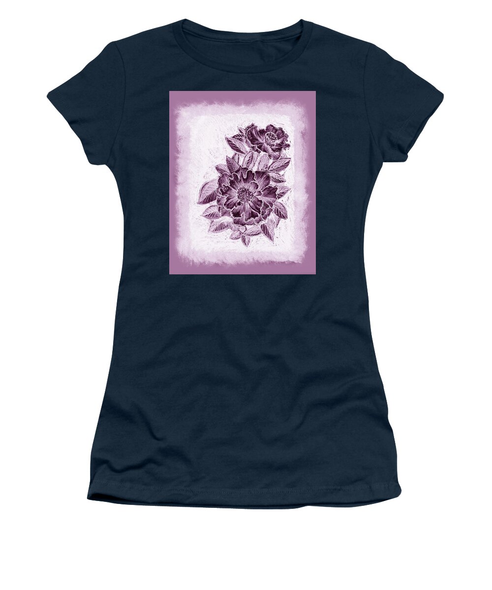 Mellow Women's T-Shirt featuring the painting Camellia Japonica Decorative Artwork In Mellow Purple by Irina Sztukowski