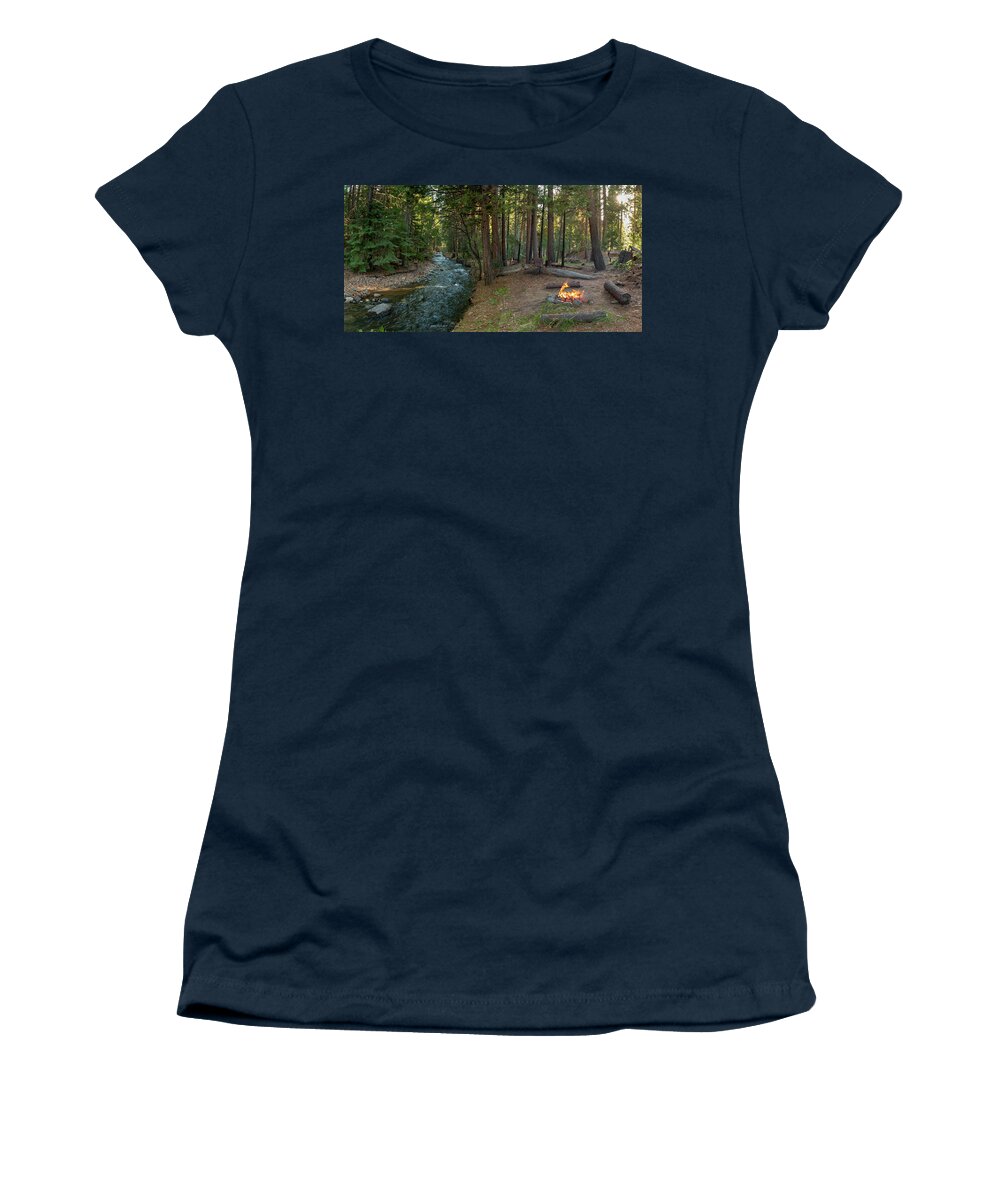 Creek Women's T-Shirt featuring the photograph Campfire and Creek by Randy Robbins