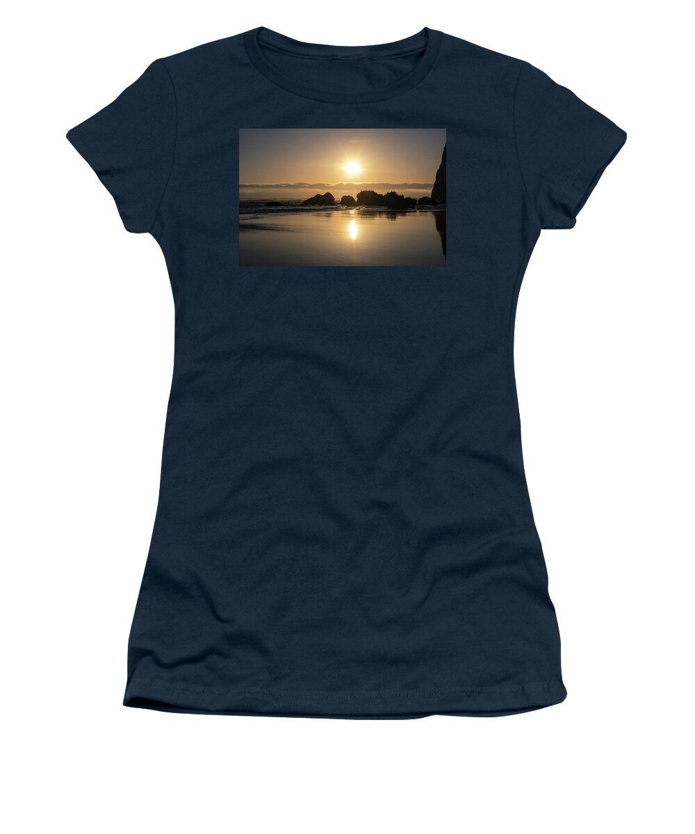 Cannon Beach Women's T-Shirt featuring the photograph Cannon Beach Reflections by Steven Clark