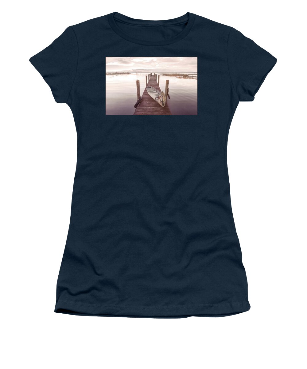 Dock Women's T-Shirt featuring the photograph Canoe on the Cottage Dock by Debra and Dave Vanderlaan