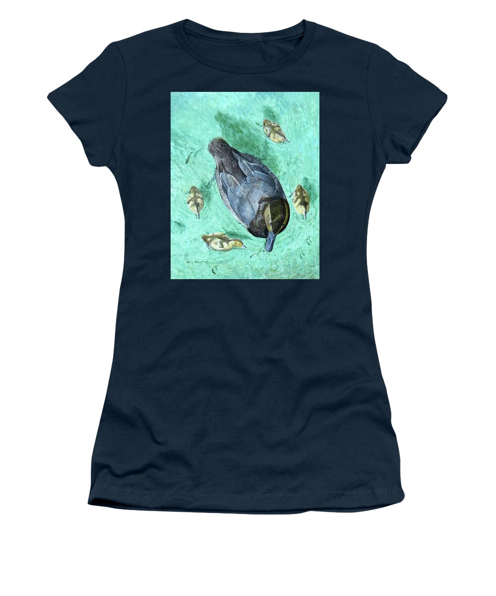 Canvasback Women's T-Shirt featuring the painting Canvasback with Young by Barry Kent MacKay