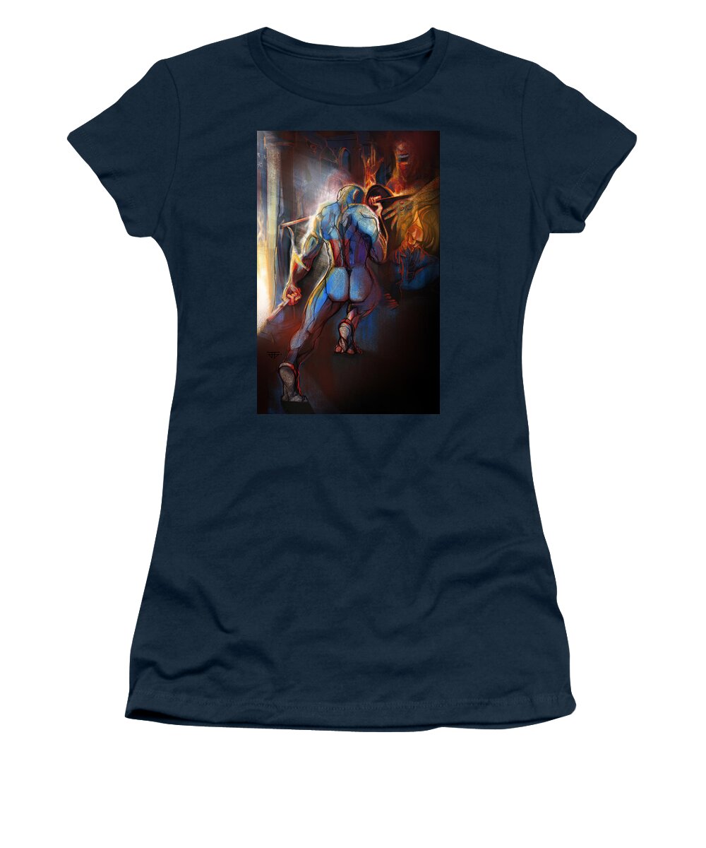 Captain America Women's T-Shirt featuring the painting Captain America by John Gholson
