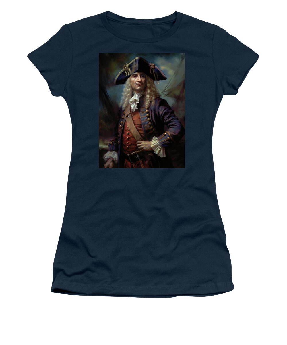 Captain Kidd Art Women's T-Shirt featuring the digital art Captain William Kidd, Privateer and Pirate by Shanina Conway