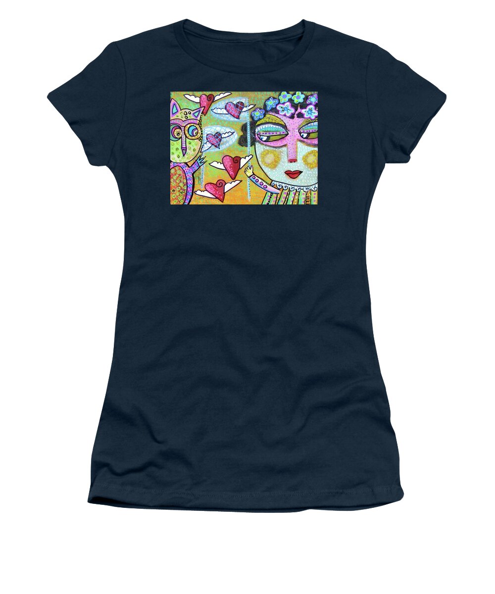 Butterfly Women's T-Shirt featuring the painting Catch And Release Angel Butterfly Hearts by Sandra Silberzweig
