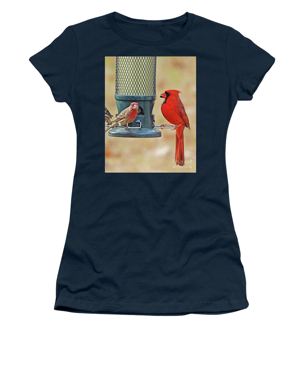 Nature Women's T-Shirt featuring the photograph Cardinal And House Finch 85 by Lizi Beard-Ward