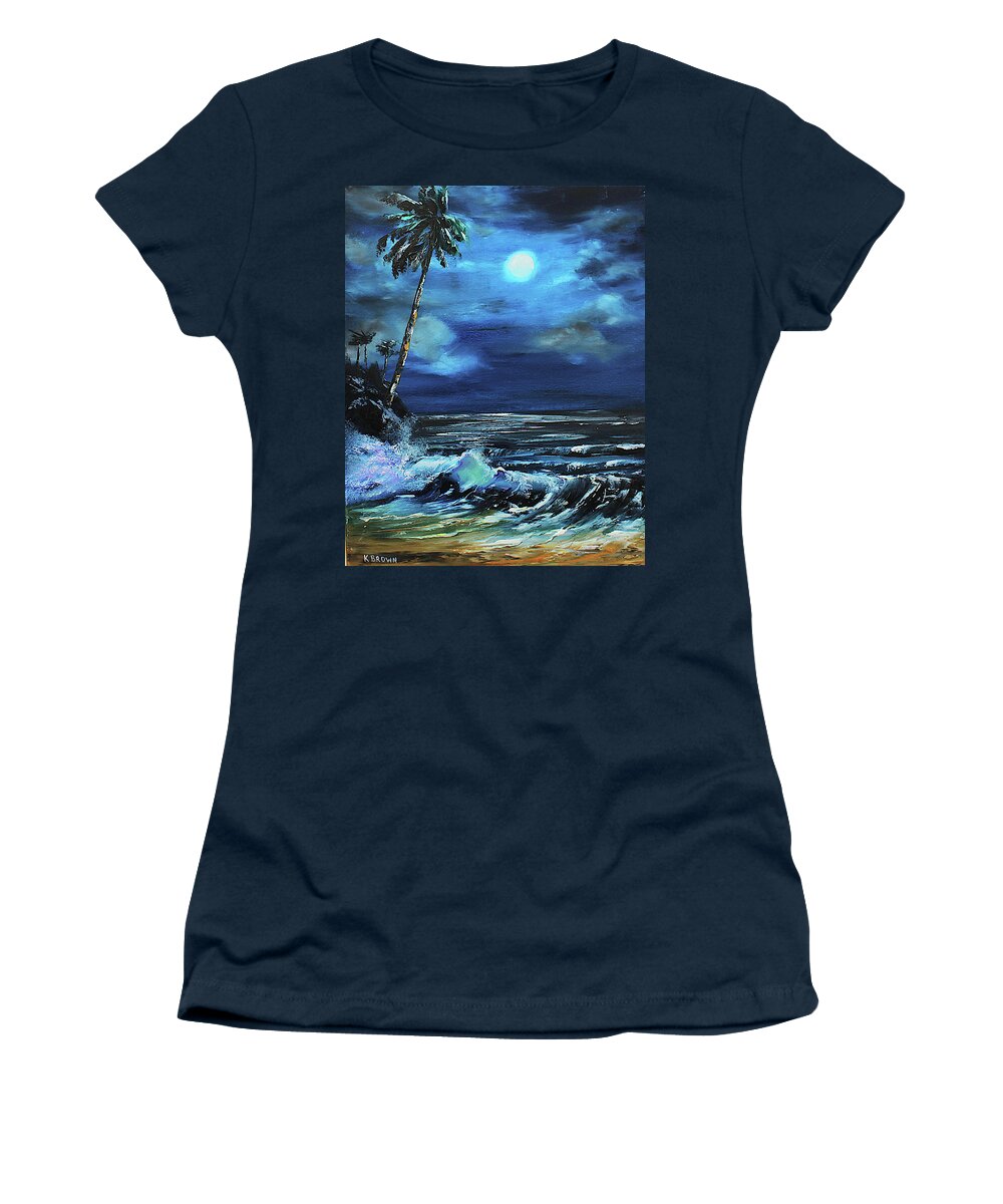 Ocean Women's T-Shirt featuring the painting Caribbean Moon by Kevin Brown