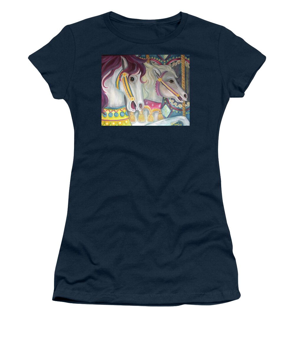 Carnaval Women's T-Shirt featuring the painting Carousel Horses by Barbara Landry
