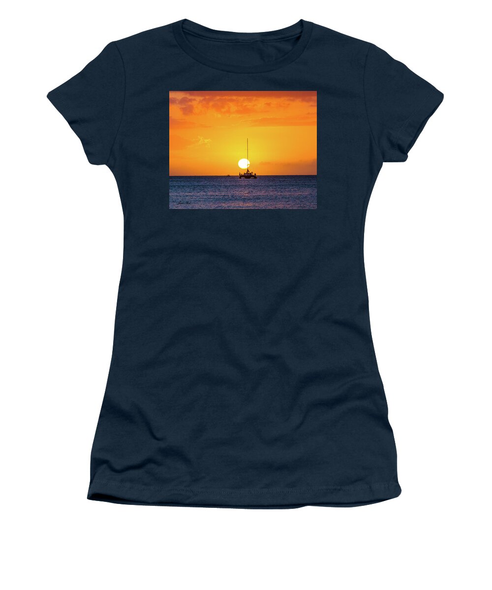 Jamaica Women's T-Shirt featuring the photograph Catamaran Sunset by Jana Rosenkranz