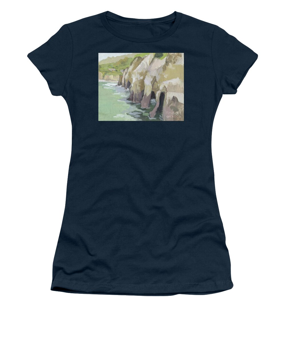 Sea Caves Women's T-Shirt featuring the painting Caves in La Jolla Bay - San Diego, California by Paul Strahm