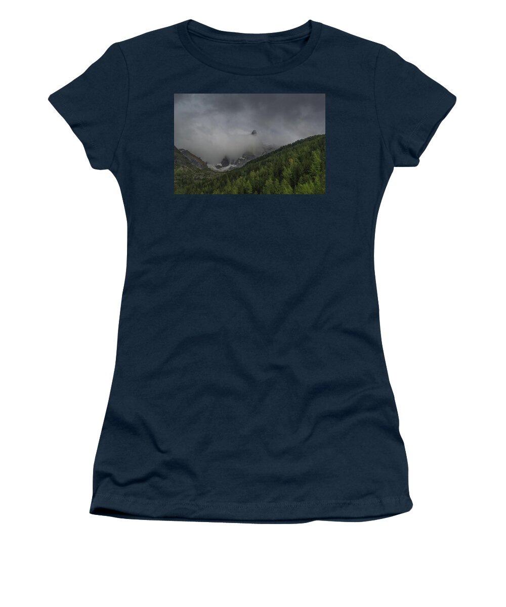 Chamonix Women's T-Shirt featuring the photograph Chamonix countryside with Mont Blanc by Andrew Lalchan