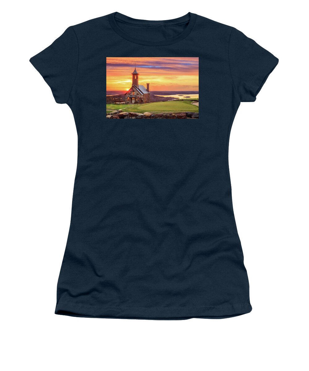 Branson Women's T-Shirt featuring the photograph Chapel Of The Ozarks Top Of The Rock Sunset by James Eddy