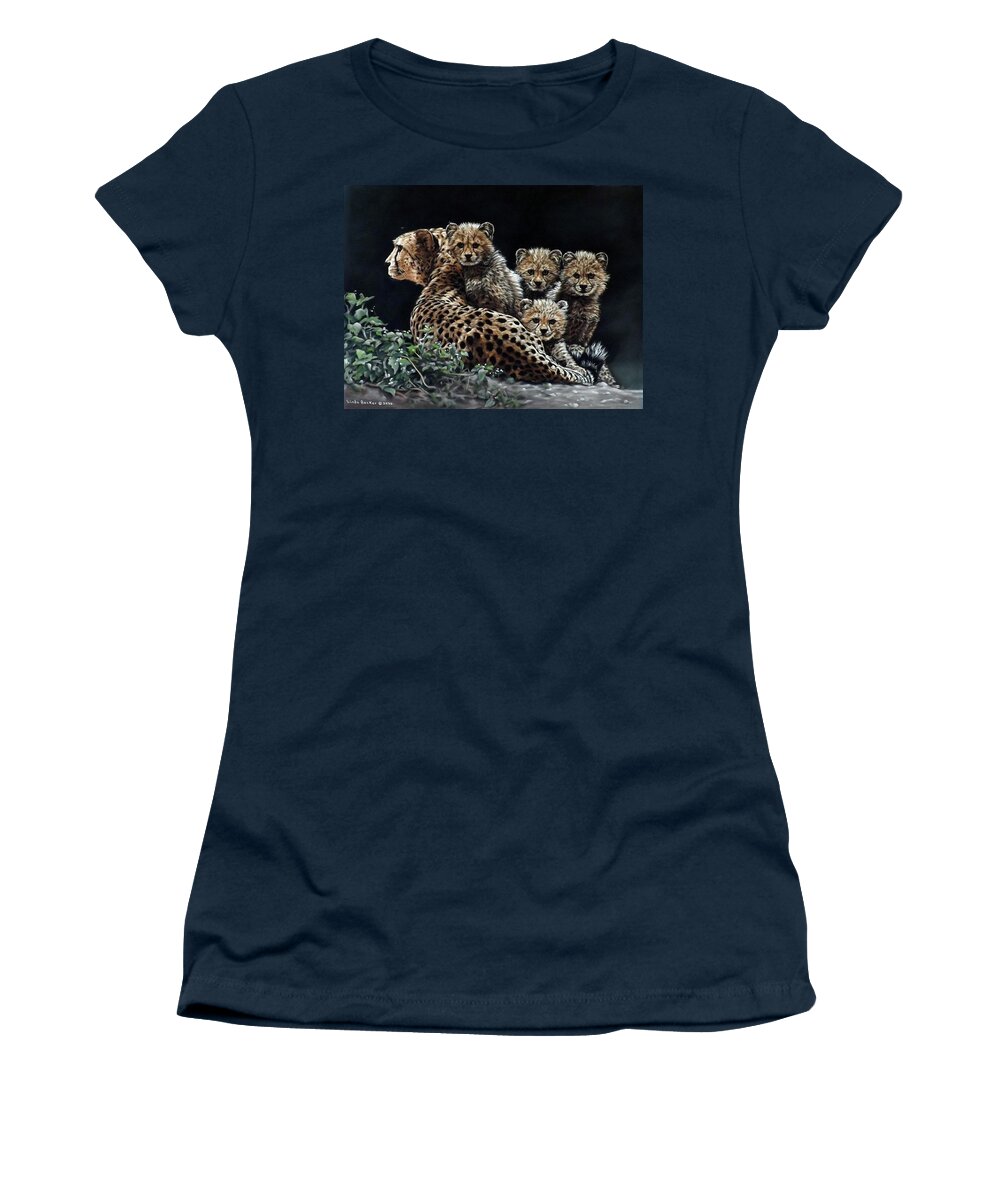 Cheetah Women's T-Shirt featuring the pastel Cheetah Family by Linda Becker