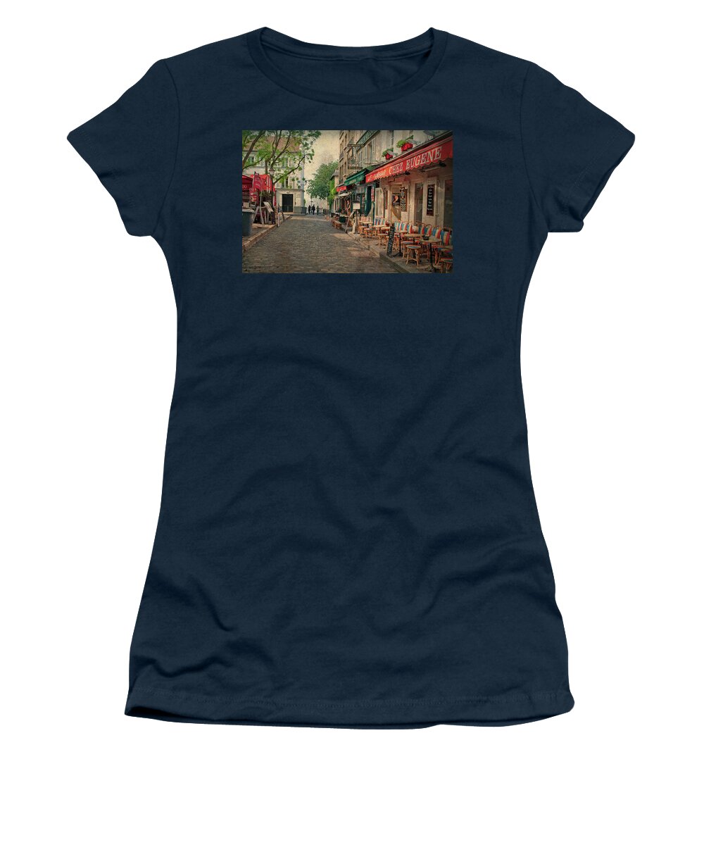 Chez Eugene Women's T-Shirt featuring the photograph Chez Eugene in Montmartre - Paris, France by Denise Strahm