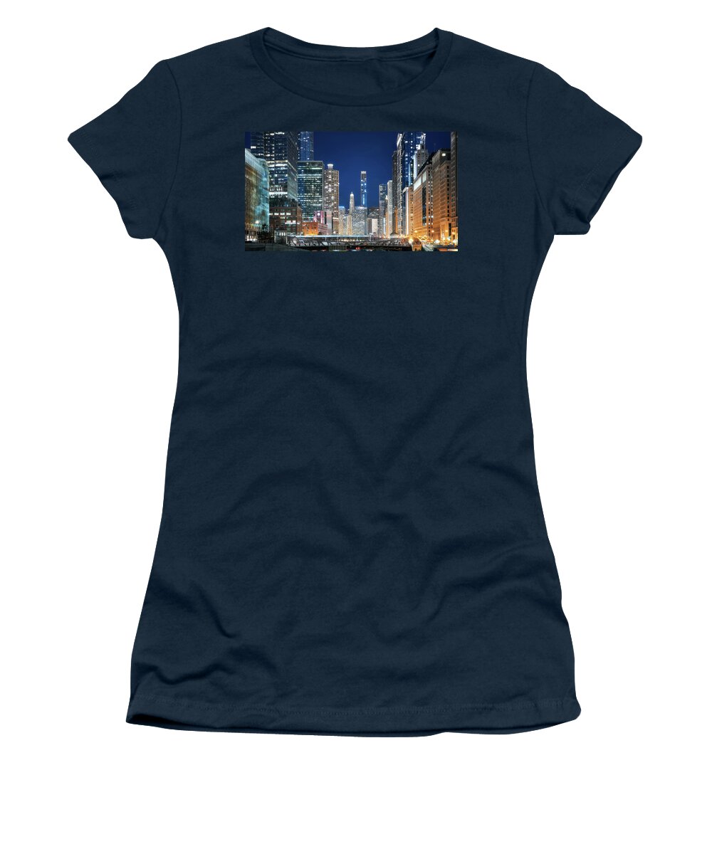 America Women's T-Shirt featuring the photograph Chicago at night by Eduard Moldoveanu