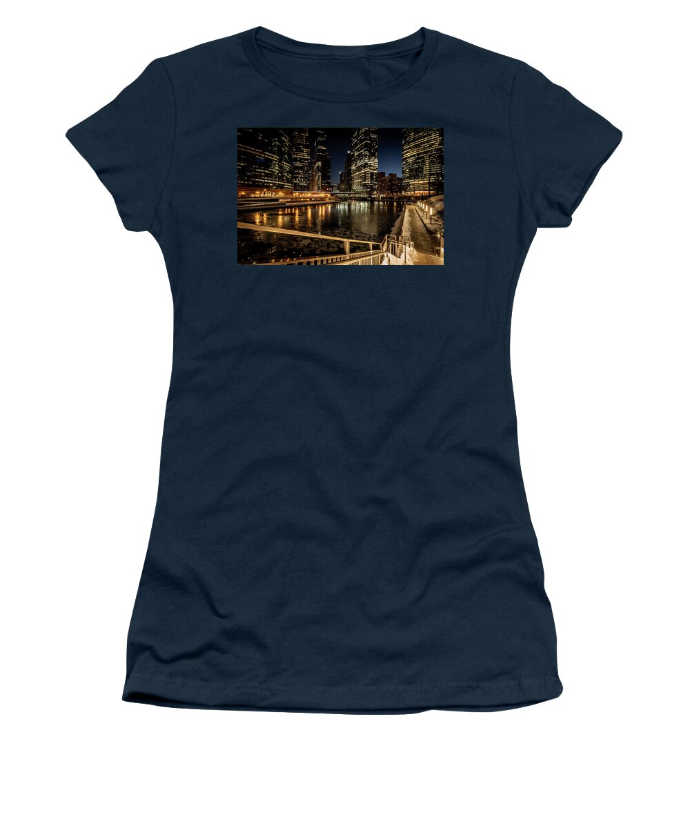 Chciago Women's T-Shirt featuring the photograph Chicago's beautiful Wolf Point at dusk by Sven Brogren