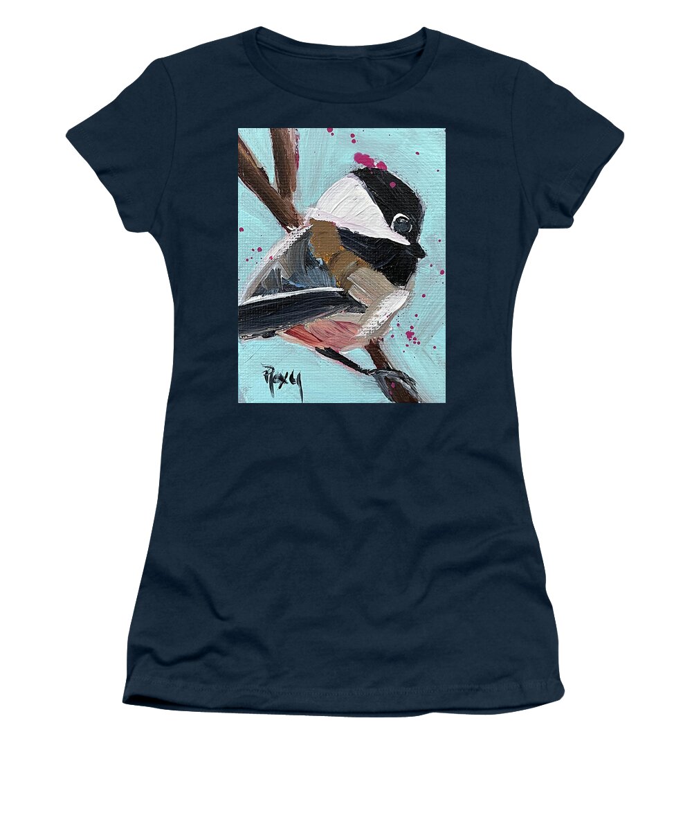 Black-capped Chickadee Women's T-Shirt featuring the painting Chickadee by Roxy Rich
