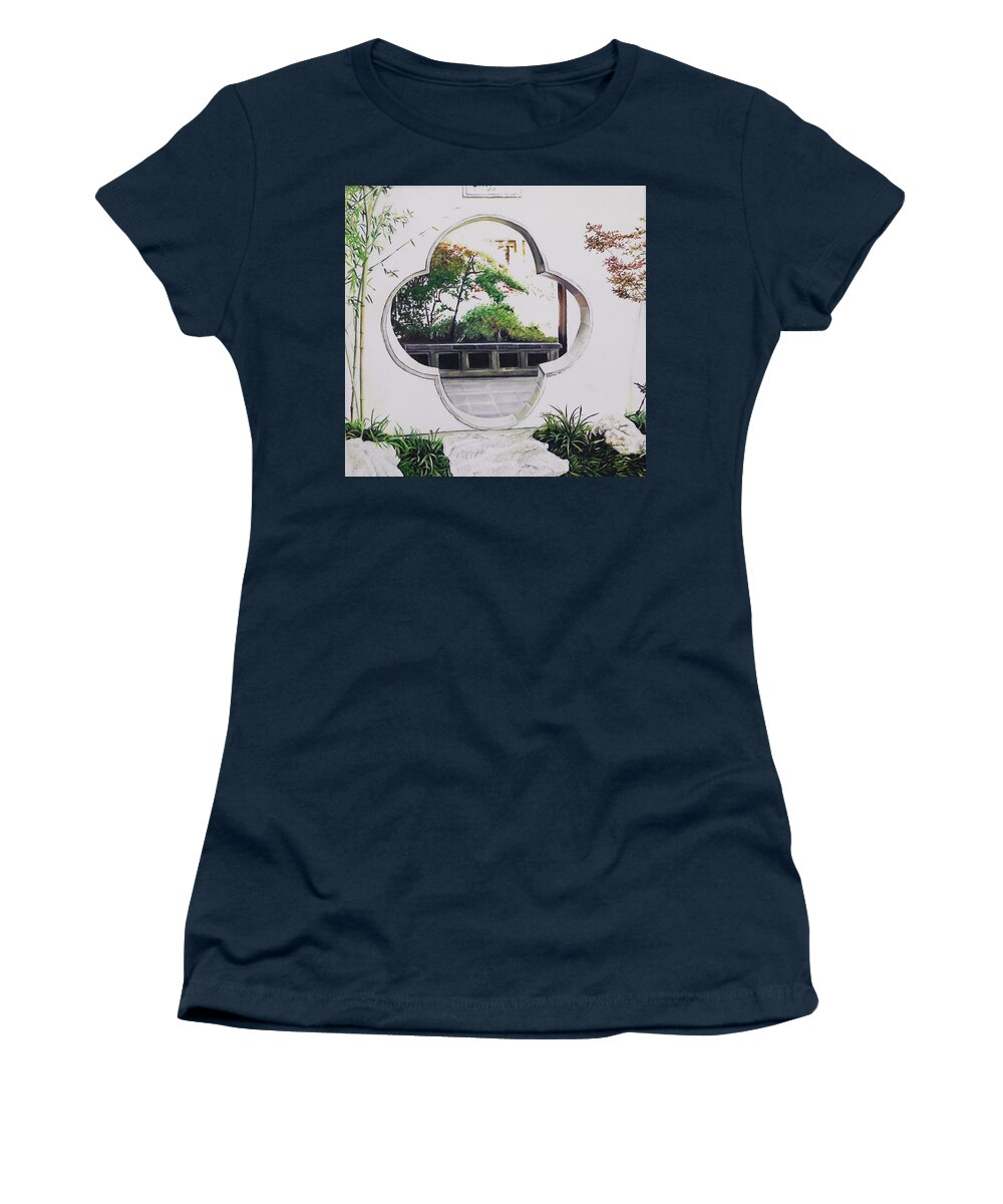 Chinese Gate Women's T-Shirt featuring the painting China Gate by Ben Saturen