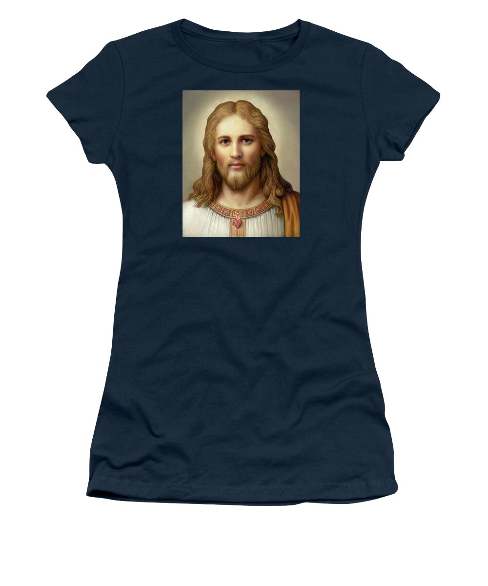 Christian Art Women's T-Shirt featuring the painting Christ with Sacred Heart by Kurt Wenner