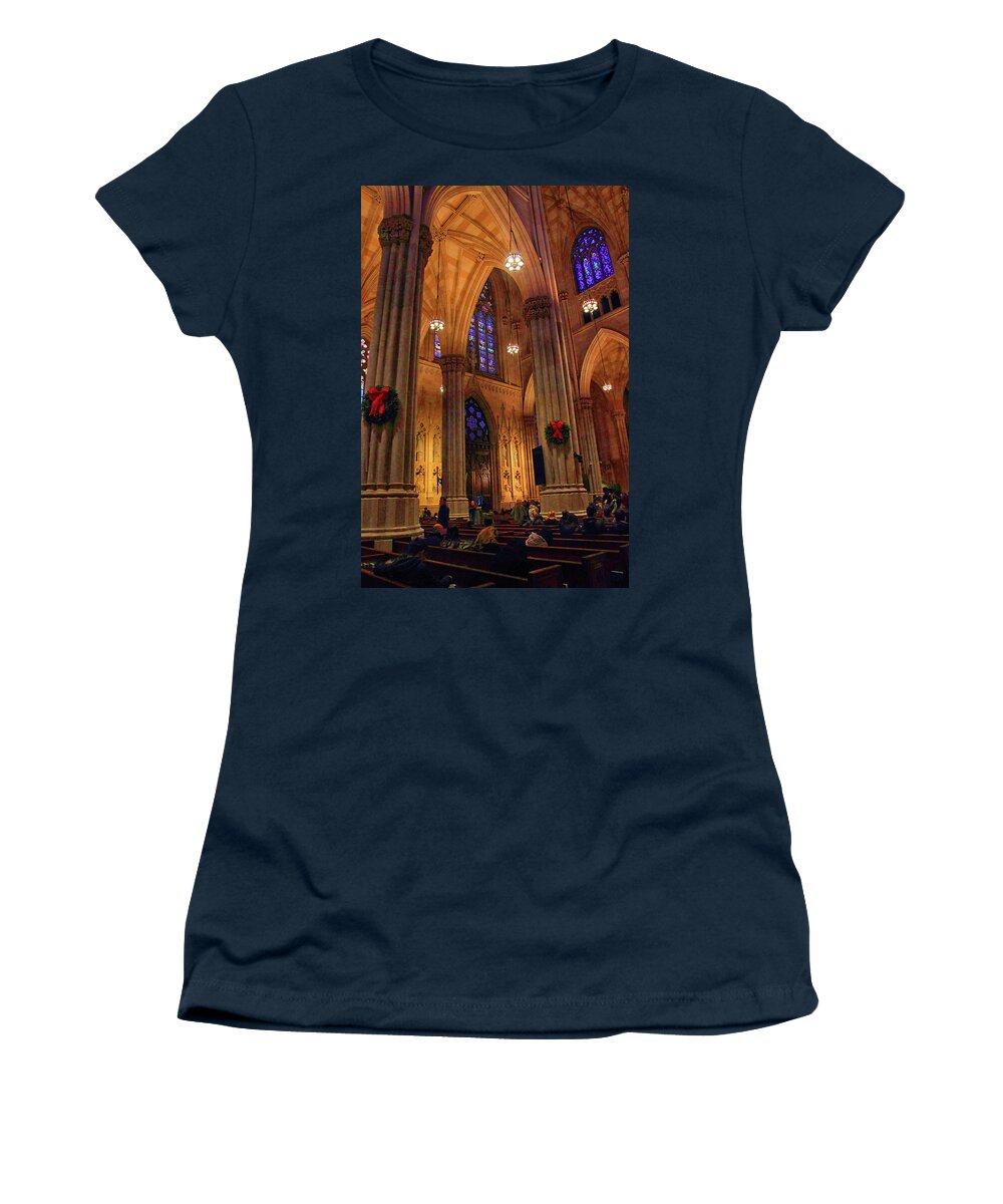 St. Patrick's Cathedral Women's T-Shirt featuring the photograph Christmas Prayers by Jessica Jenney