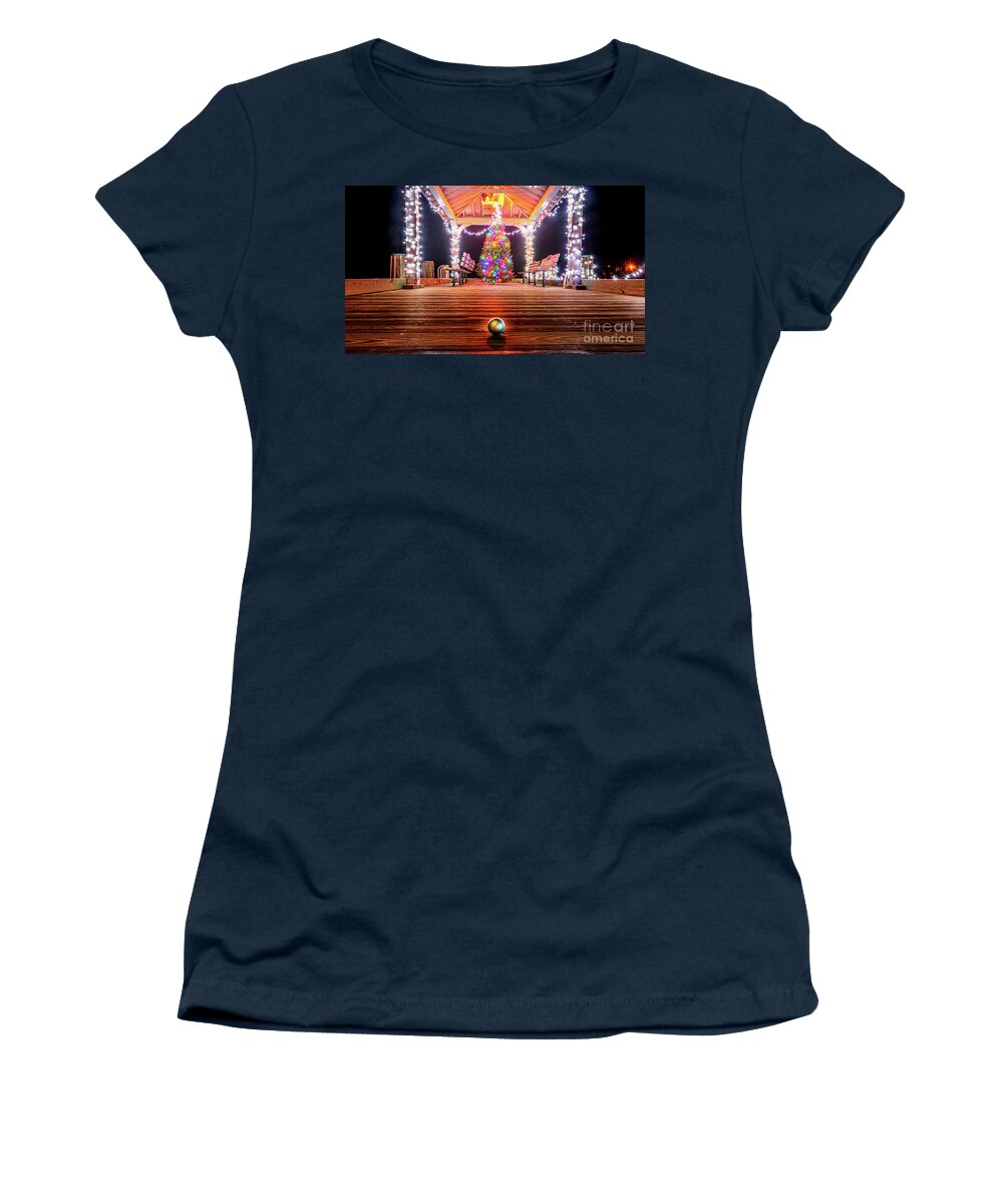 Pier Women's T-Shirt featuring the photograph Christmas Tree on Northport's Pier by Sean Mills