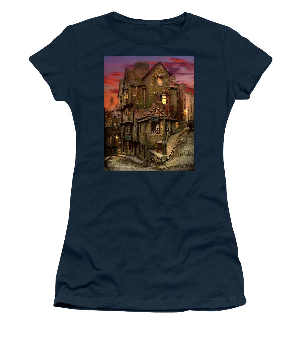 England Women's T-Shirt featuring the photograph City - Bristol, England - A Steep, Steep Street 1866 by Mike Savad